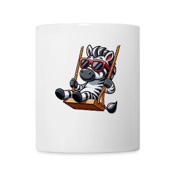Cooles Zebra auf Schaukel mit Sonnenbrille - Tasse - Weiß - Vorne