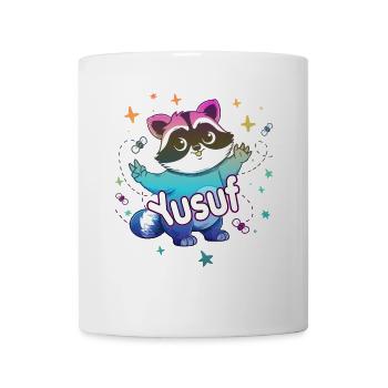 YUSUF - Beautiful boy name with cute raccoon - Mug - white - Front
