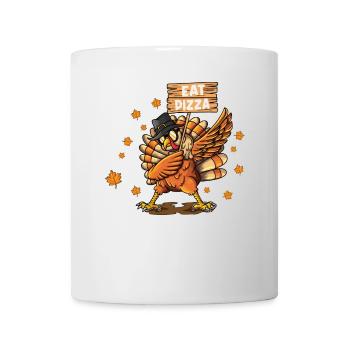 Turkey Wearing Hat Glasses Making Dabbing Eat Pizza - Mug - white - Front