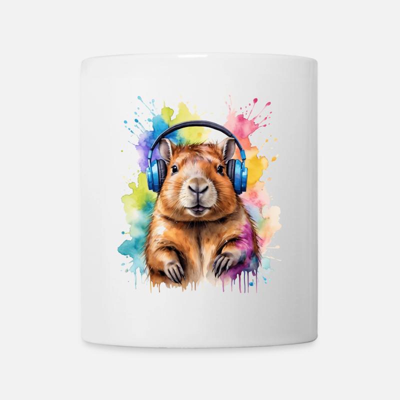 Capybara Kopfhörer Capy Bunt Tier Design Print - Tasse - Weiß