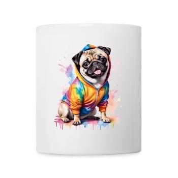 Mops Hoodie Hund Bunt Lustig Tier Design Print - Tasse - Weiß - Vorne