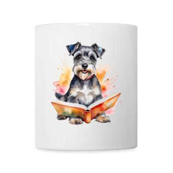 Zwergschnauzer Lesen Hund Lustig Tier Design Print - Tasse - Weiß - Vorne