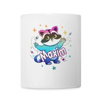 MAXIM - Beau prénom de garçon avec raton laveur mignon - Mug blanc - blanc - Devant