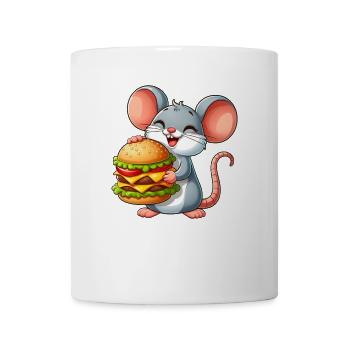 Lustige Maus mit Hamburger Fast Food Comic - Tasse - Weiß - Vorne