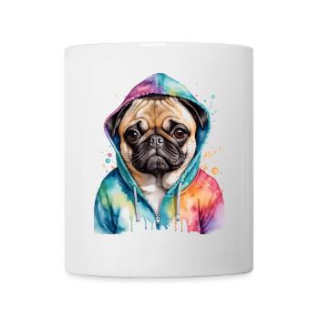 Mops Hoodie Hund Bunt Lustig Tier Design Print - Tasse - Weiß - Vorne