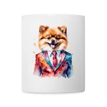 Poméranien Poméranien Costume Chien Imprimé Coloré - Mug blanc - blanc - Devant