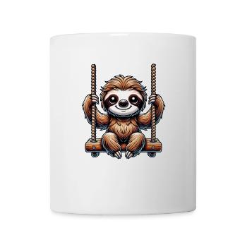 Cute Sloth Swinging Playground Cartoon - Mug - white - Front