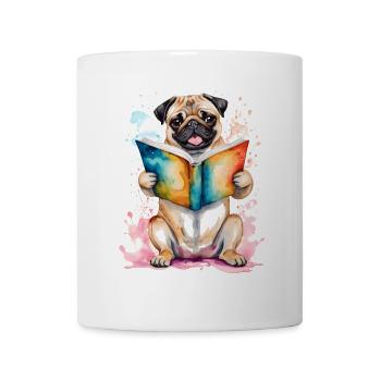 Carlin lecture livre chien coloré drôle animal design imprimer - Mug blanc - blanc - Devant