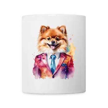 Poméranien Poméranien Costume Chien Imprimé Coloré - Mug blanc - blanc - Devant