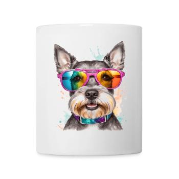Zwergschnauzer Sonnenbrille Hund Lustig Tier Print - Tasse - Weiß - Vorne