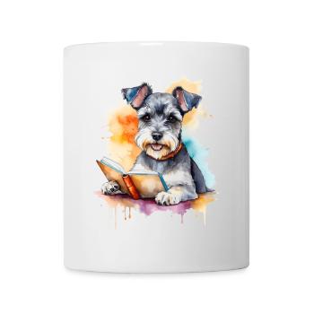 Zwergschnauzer Lesen Hund Lustig Tier Design Print - Tasse - Weiß - Vorne