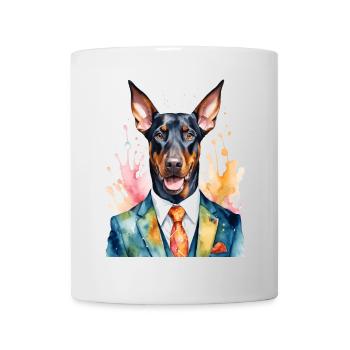 Dobermann Anzug Hund Bunt Lustig Tier Design Print - Tasse - Weiß - Vorne