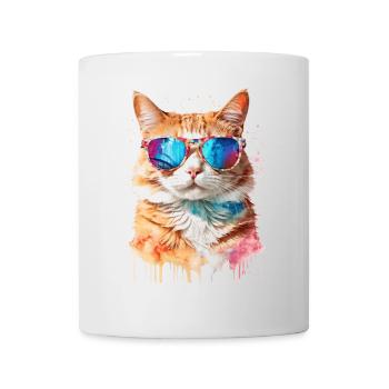 Katze Sonnenbrille Bunt Lustig Tier Design Print - Tasse - Weiß - Vorne