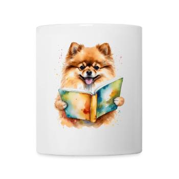 Poméranien Poméranien Livre de lecture Imprimé de chien - Mug blanc - blanc - Devant