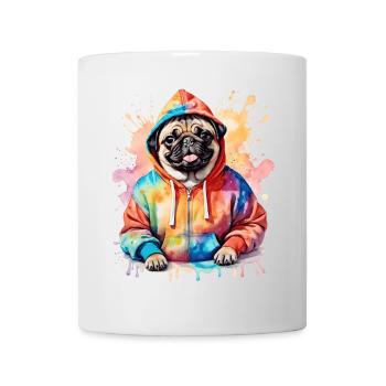 Mops Hoodie Hund Bunt Lustig Tier Design Print - Tasse - Weiß - Vorne