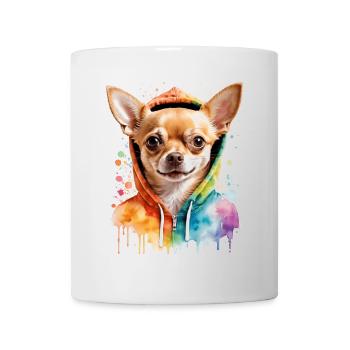 Chihuahua Hoodie Hund Bunt Lustig Tier Print - Tasse - Weiß - Vorne