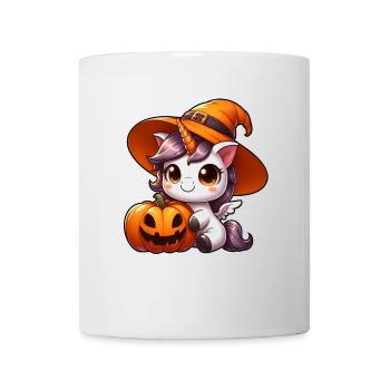 Skurriles Halloween Einhorn Dinosaurier mit - Tasse - Weiß - Vorne