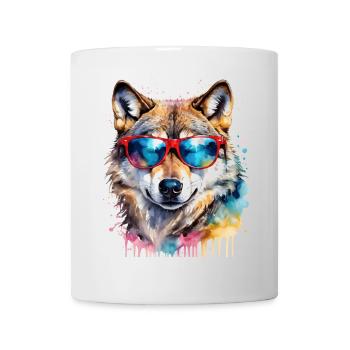 Wolf Sunglasses Colorful Animal Design Print - Mug - white - Front
