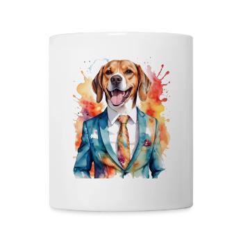 Beagle Anzug Hund Bunt Lustig Tier Design Print - Tasse - Weiß - Vorne