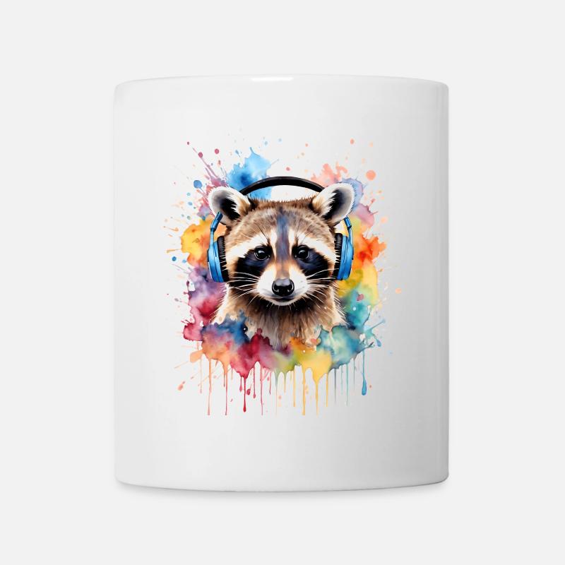 Waschbär Kopfhörer Musik Bunt Tier Design Print - Tasse - Weiß