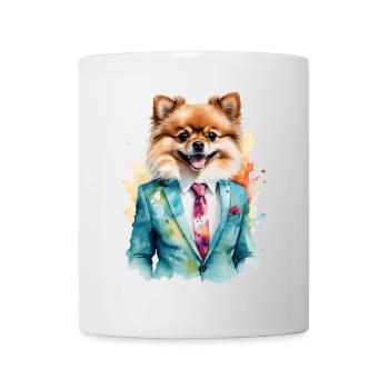 Poméranien Poméranien Costume Chien Imprimé Coloré - Mug blanc - blanc - Devant