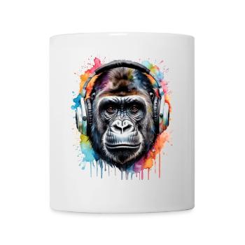 Gorilla Kopfhörer Affe Bunt Tier Design Print - Tasse - Weiß - Vorne