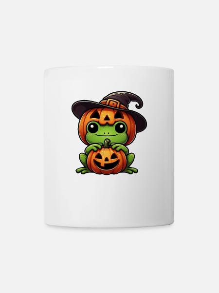 Mignon Halloween grenouille sorcière chapeau citrouille dessin animé - Mug blanc - blanc