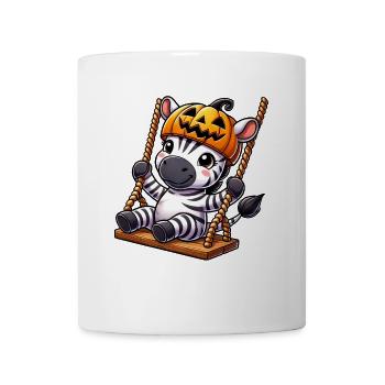 Halloween Zebra Kürbis mit Mütze auf Schaukel - Tasse - Weiß - Vorne