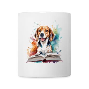 Beagle Reading Book Dog Funny Animal Design Print - Mug - white - Front
