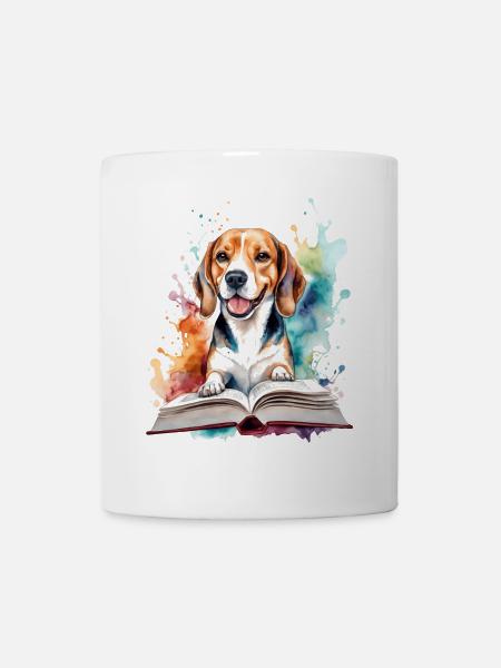 Beagle Lesen Buch Hund Lustig Tier Design Print - Tasse - Weiß