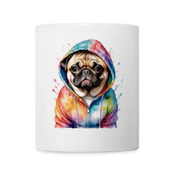 Mops Hoodie Hund Bunt Lustig Tier Design Print - Tasse - Weiß - Vorne