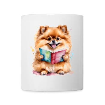 Poméranien Poméranien Livre de lecture Imprimé de chien - Mug blanc - blanc - Devant