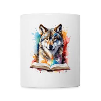 Wolf Lesen Buch Bunt Tier Design Print - Tasse - Weiß - Vorne