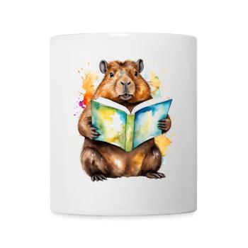 Capybara livre de lecture Capy coloré Animal Design Print - Mug blanc - blanc - Devant