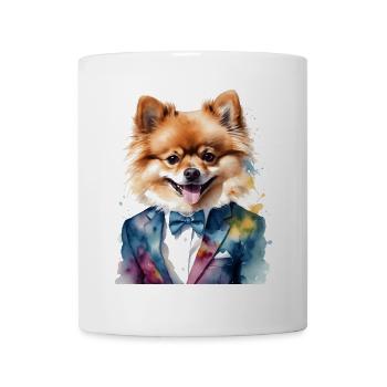 Poméranien Poméranien Costume Chien Imprimé Coloré - Mug blanc - blanc - Devant