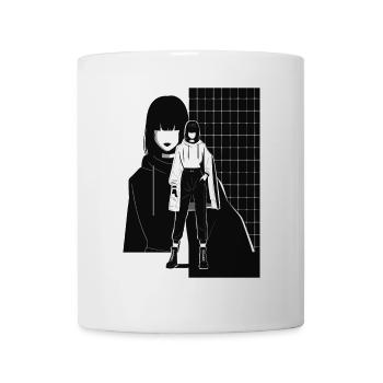 Stylish black and white illustration of modern woman - Mug - white - Front