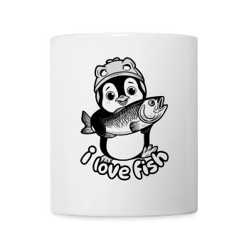Penguin with fish - I love fish - Mug - white - Front