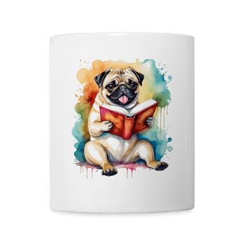 Carlin lecture livre chien coloré drôle animal design imprimer - Mug blanc - blanc - Devant