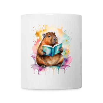 Capybara livre de lecture Capy coloré Animal Design Print - Mug blanc - blanc - Devant