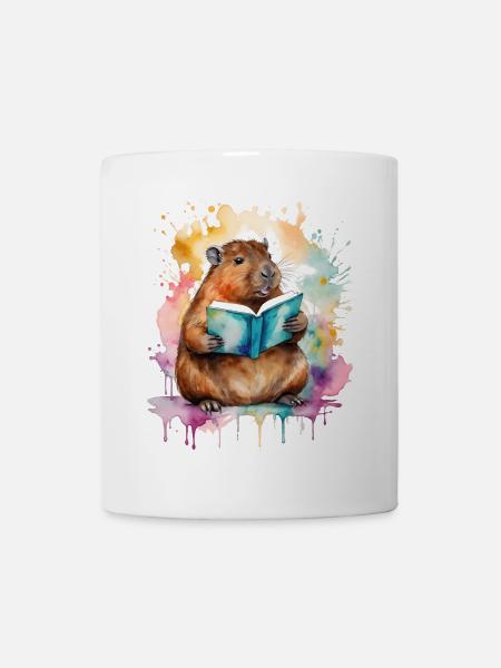 Capybara Lesen Buch Capy Bunt Tier Design Print - Tasse - Weiß