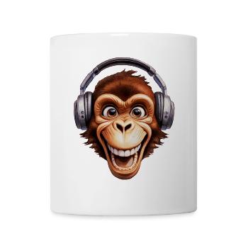 Humorous shirt with cartoon monkey motif - Mug - white - Front