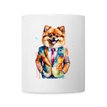 Poméranien Poméranien Costume Chien Imprimé Coloré - Mug blanc - blanc - Devant