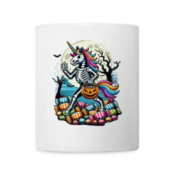 Lustiges Einhorn Skelett Liegt Süßigkeiten - Tasse - Weiß - Vorne