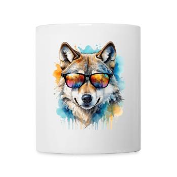 Wolf Sunglasses Colorful Animal Design Print - Mug - white - Front