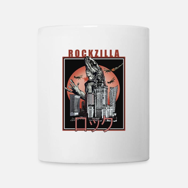 Retro Kaiju Stadtkampf T-Shirt - Tasse - Weiß