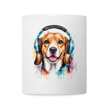 Beagle Headphones Dog Funny Animal Design Print - Mug - white - Front