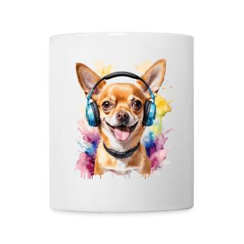 Chihuahua Kopfhörer Hund Lustig Tier Design Print - Tasse - Weiß - Vorne