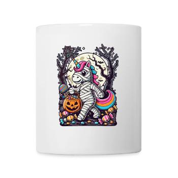 Lustige Einhorn Mumie Liebt Süßigkeiten - Tasse - Weiß - Vorne