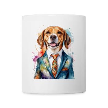 Beagle Anzug Hund Bunt Lustig Tier Design Print - Tasse - Weiß - Vorne