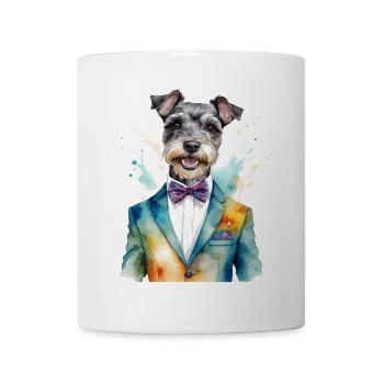 Zwergschnauzer Anzug Hund Lustig Tier Design Print - Tasse - Weiß - Vorne